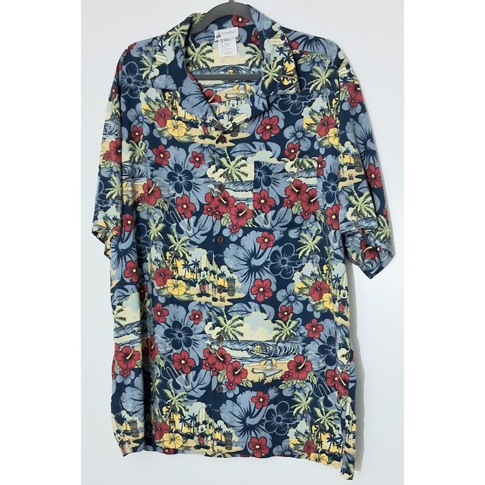Disney Parks Shirt Men's Size Large Hawaiian Mickey Mouse Button Up Collared